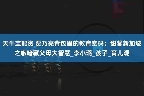 天牛宝配资 贾乃亮背包里的教育密码：甜馨新加坡之旅暗藏父母大智慧_李小璐_孩子_育儿观